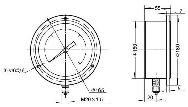 徑向前帶邊精密壓力真空表